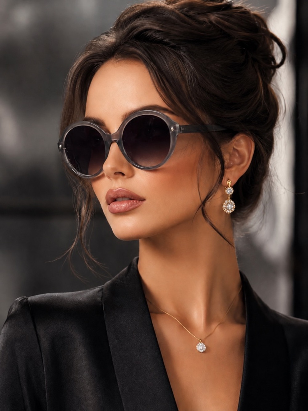 Oversized Round Sunglasses Gray Gradient UV400 Retro Glam NWT